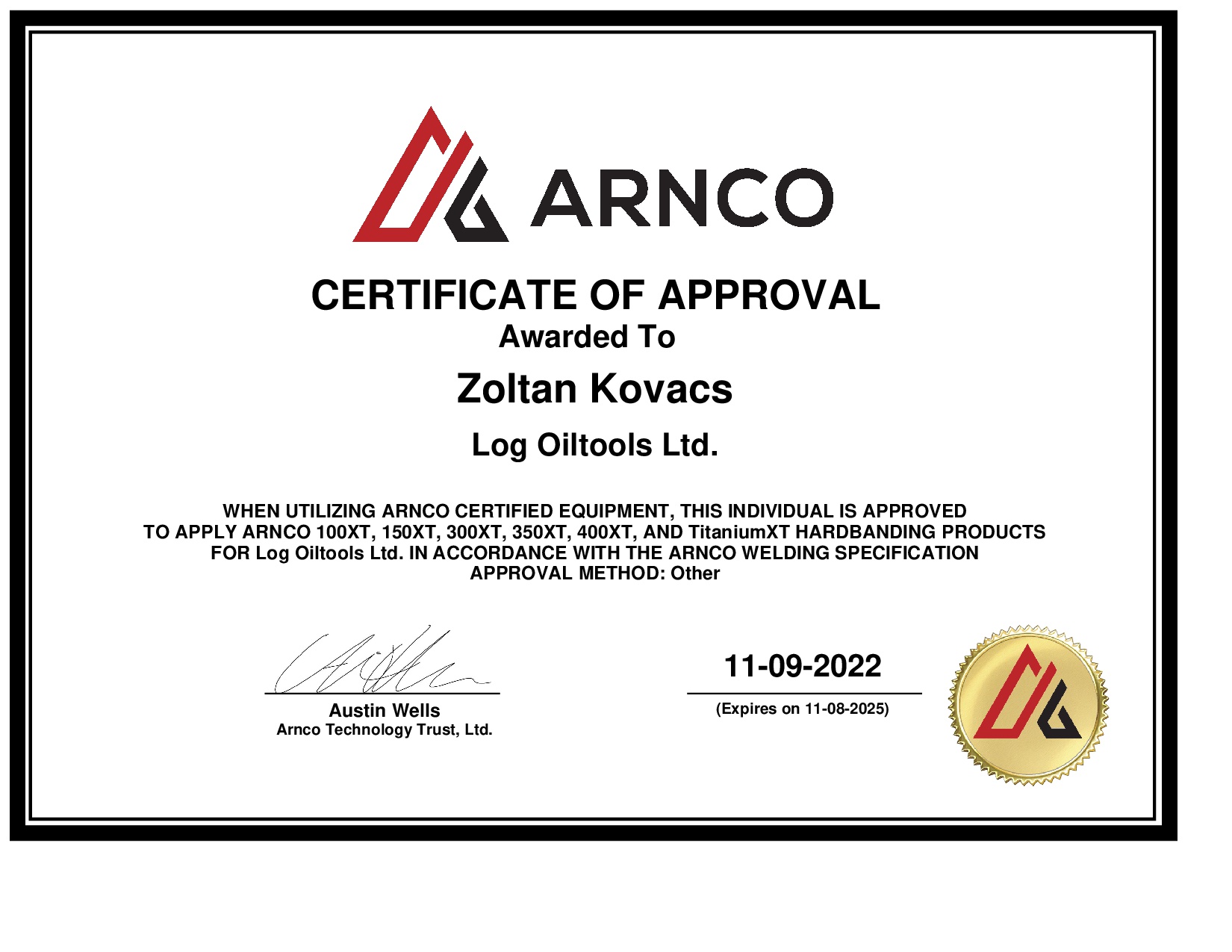Arnco certificate of approval