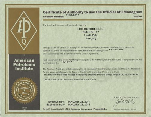 Certificate of Authority to use the Official API Monogram